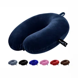 BILLEBON Navy Blue Faux Velvet Breathable Travel Neck Pillow-image-64