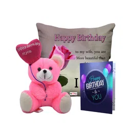 ME & YOU Pink & Blue 3 Pieces Lightweight Printed Pillow with Card & Happy Birthday Teddy-image-89