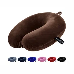 BILLEBON Brown Faux Velvet Breathable Travel Neck Pillow-36