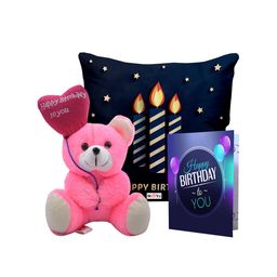 ME & YOU Navy Blue 3 Pieces Lightweight Printed Pillow with Card & Happy Birthday Teddy-image-87