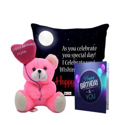 ME & YOU Black & Pink 3 Pcs Typography Cushion Teddy Bear & Greetings Card Home Gift Set-image-57