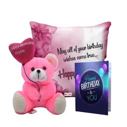 ME & YOU Pink & Blue 3 Pcs Typography Cushion Teddy Bear & Greetings Card Home Gift Set-11