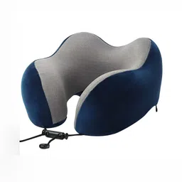 BILLEBON Navy Blue Memory Foam Filled Faux Velvet Breathable Travel Pillow-62