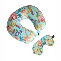 Chumbak Teal Fibre Filled Polyester Travel Pillow-16