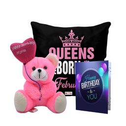 ME & YOU Black & Pink 3 Pieces Printed Cushion with Teddy & Card Home Gift Set-image-89