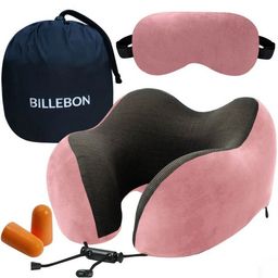 BILLEBON Pink Memory Foam Filled Faux Velvet Breathable Travel Pillow-35