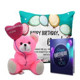 ME & YOU Blue 3 Pieces Lightweight Printed Pillow with Card & Happy Birthday Teddy-image-40