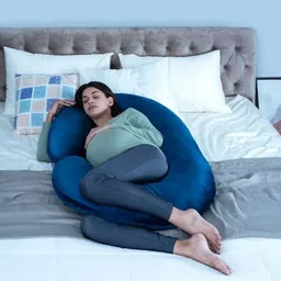 wakefit Women Blue 200 GSM C-Shaped Maternity Pillow-image-30