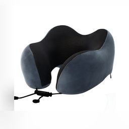 BILLEBON Grey Memory Foam Filled Faux Velvet Breathable Travel Pillow-38