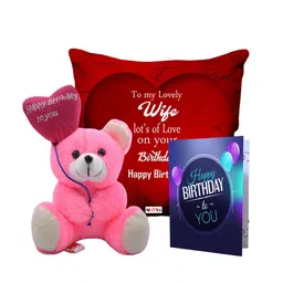 ME & YOU Happy Birthday Print Cushion Teddy Bear & Greetings Card Home Gift Set-image-91