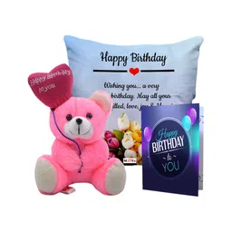 ME & YOU Printed Cushion with Teddy & Greeting Card Happy Birthday Gift Set-image-31
