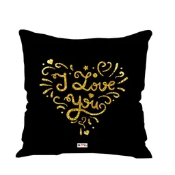 ME & YOU Black & Gold Toned Printed Fibre Filled Square Cushion-picture-47