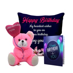 ME & YOU 3 Pieces Lightweight Printed Pillow with Card & Happy Birthday Teddy-image-71