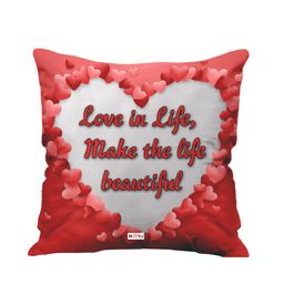 ME & YOU Grey & Red Printed Ultra Soft Fibre Pre-Filled Square Cushion-1