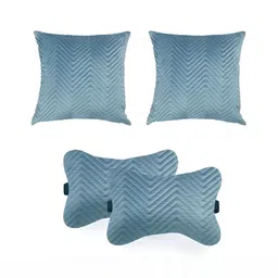 Lushomes Blue 4 Pieces Quilted Car Cushion Pillow-17