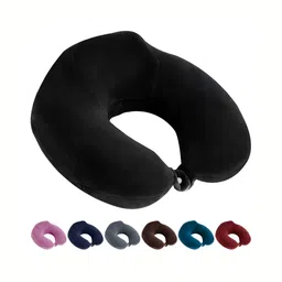 BILLEBON Black Memory Foam Filled Faux Velvet Breathable Travel Pillow-6