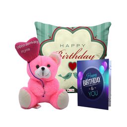 ME & YOU Green & Pink 3 Pcs Typography Cushion Teddy Bear & Greetings Card Home Gift Set-2