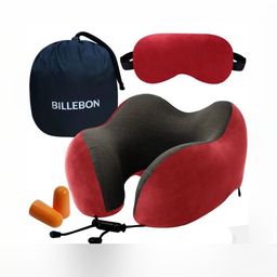 BILLEBON Red Memory Foam Filled Faux Velvet Breathable Travel Pillow-22