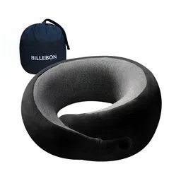 BILLEBON Black Memory Foam Filled Faux Velvet Breathable Travel Pillow-13