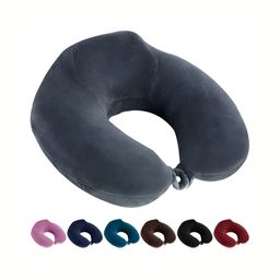 BILLEBON Grey Memory Foam Filled Faux Velvet Breathable Travel Pillow-14