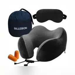 BILLEBON Black Memory Foam Filled Faux Velvet Breathable Travel Pillow-55