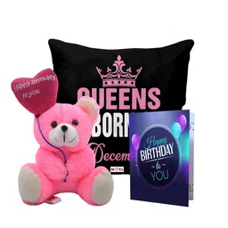 ME & YOU Black & Pink Printed Cushion with Teddy & Greeting Card Happy Birthday Gift Set-image-94