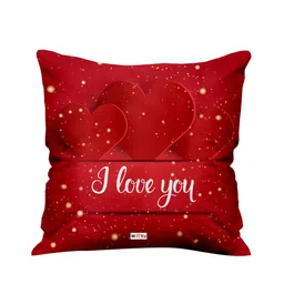 ME & YOU Red & White Printed Square Filled Cushion-7