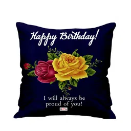ME & YOU Navy Blue & Green Birthday Printed Fibre Filled Square Cushion-14