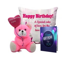 ME & YOU Pink & Blue 3 Pieces Lightweight Printed Pillow with Card & Happy Birthday Teddy-image-85