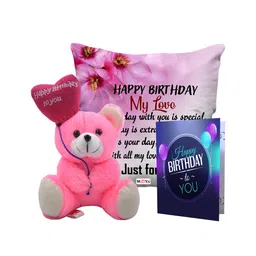 ME & YOU Pink & Red 3 Pcs Printed Cushion Teddy & Card Gift Set-4