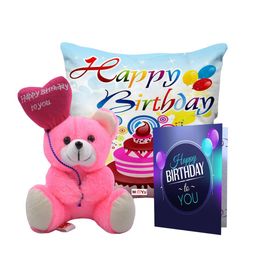ME & YOU Blue & Pink 3 Pcs Print Cushion Teddy Bear & Greetings Card Home Gift Set-3
