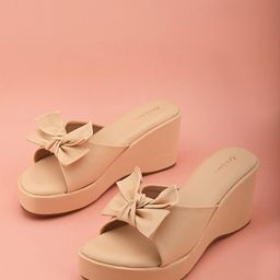 Mast & Harbour Peach Coloured Bow Detailed Wedge Heels-37