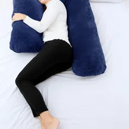 Pum Pum  Navy Blue Solid Cotton L-Shaped Pillows-48