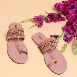 Shoestail Women Peach-Coloured One Toe Flats-picture-31