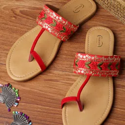 PANAHI Women Red Ethnic One Toe Flats-image-13
