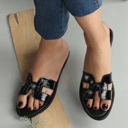 FIMBUL Textured Leather Open Toe Flats-37