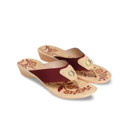 PUNOVEX Maroon & Cream-Coloured Printed Wedge Sandals-17