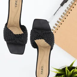 TRASE Textured Open Toe Block Heels-15