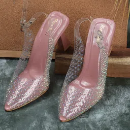 Retro Walk Embellished Pointed Toe Block Heels-42