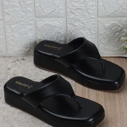 DressBerry Black Open Toe Flatform Heels-31