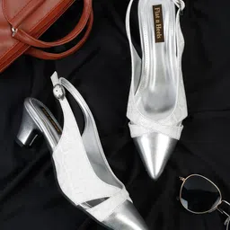 Flat n Heels Pointed Toe Block Pumps With Backstrap-6