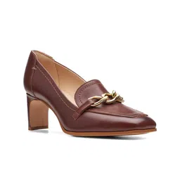 Clarks Brown Leather Block Pumps-image-73