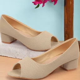 Sole Saga Textured Peep Toe Block Heels-31