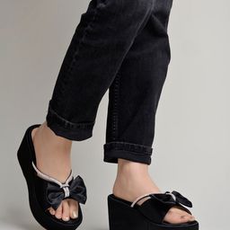 Shoetopia Embellished Open Toe Platform Heels With Bow-56