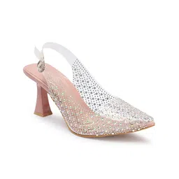Retro Walk Embellished Pointed Toe Block Heels image 2