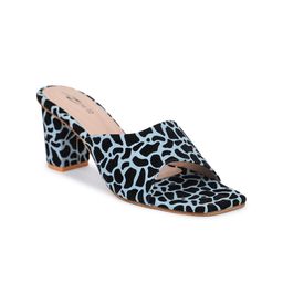 Shezone Blue & Black Printed Party Block Peep Toes image 2