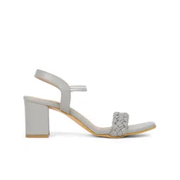 ICONICS Grey Textured Block Sandals with Bows image 3