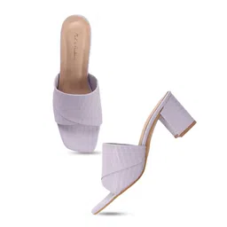 Mast & Harbour Purple Textured Open Toe Block Heels image 3