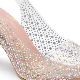 Retro Walk Embellished Pointed Toe Block Heels image 3