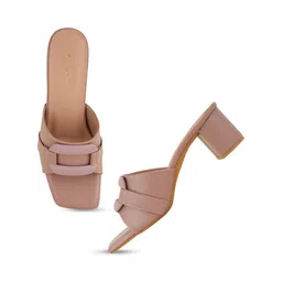 Mast & Harbour Peach Coloured Open Toe Block Heels image 5